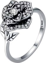 Zilveren Ringen - Ring Roos met blaadjes | Verstelbaar | 925 Sterling Zilver - 925 Keurmerk Stempel - 925 Zilver Certificaat - In Leuke Cadeauverpakking - Moederdag tip!