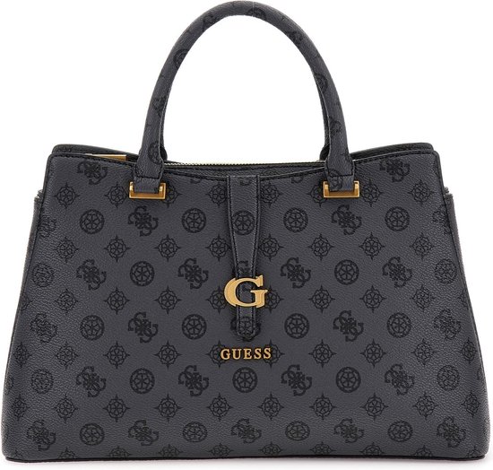 Guess Kuba Tri Compartment Satchel Dames Handtas - Charcoal logo - One Size