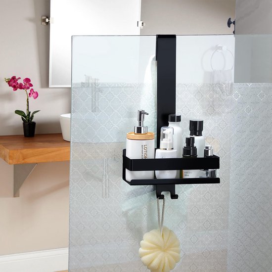 CALIYO Étagère de Douche - Étagère de Douche Suspendue en Acier Inoxydable 304 - Étagère de Douche à Suspendre - Étagère de Douche Support de Shampooing avec Crochet pour Porte en Verre sans Cadre