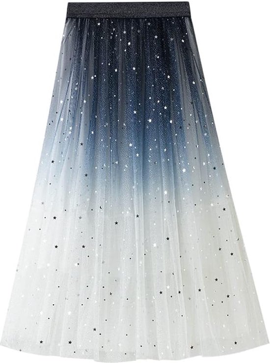 Jupe femme - Rok Blauw Wit Dégradé de Couleur - avec élastique - taille haute - jupe plissée avec ligne A pour mariage - fête