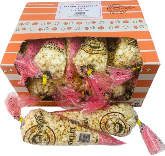 Popcorn puntzak zoet 18 x 45 gram uitdeeldoos MisterFunFood