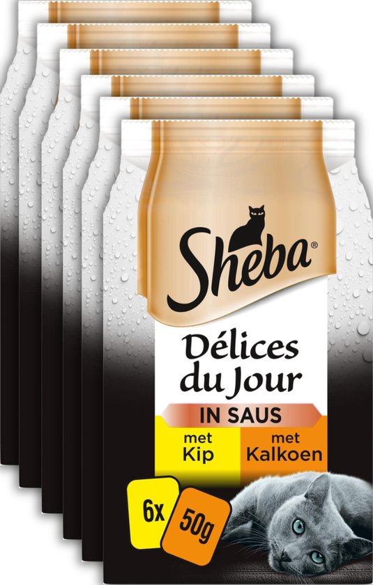 Sheba Delices du Jour in Saus Katten Natvoer - Kip & Kalkoen - 36x50g