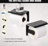 Toiletpapierhouder zelfklevend - zonder boren Toiletrolhouders met plank Muurbevestiging - zwart WC-rolhouder met 2 wandhaken roestvrij staal