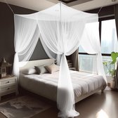 Klamboe tweepersoonsbed met 4 hoekpalen - Groot muggennet voor bed - Draagbaar muggennet voor volwassenen en kinderkamer - 190 x 210 x 240 cm (wit)
