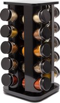 Kruidenrek staand - Kruidenrek met potjes - Zwart - RVS - Kruidenrek draaibaar - 20 Kruidenpotjes - Inclusief stickers & stift - Kruiden Carrousel