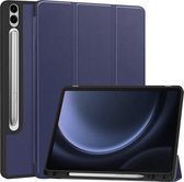 Hoes Geschikt voor Samsung Galaxy Tab S9 FE Plus Hoes Book Case Hoesje Trifold Cover Met Uitsparing Geschikt voor S Pen - Hoesje Geschikt voor Samsung Tab S9 FE Plus Hoesje Bookcase - Donkerblauw