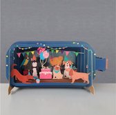 Cartes Pop-up - Carte de vœux - Carte - Carte Pop-Up 3D - Message dans une bouteille - Carte Dog Party 3D - chiens de fête