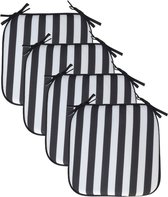 Progarden Coussin de chaise Anna - 4x - intérieur/extérieur - noir/blanc - 39 x 39 x 3 cm - polyester