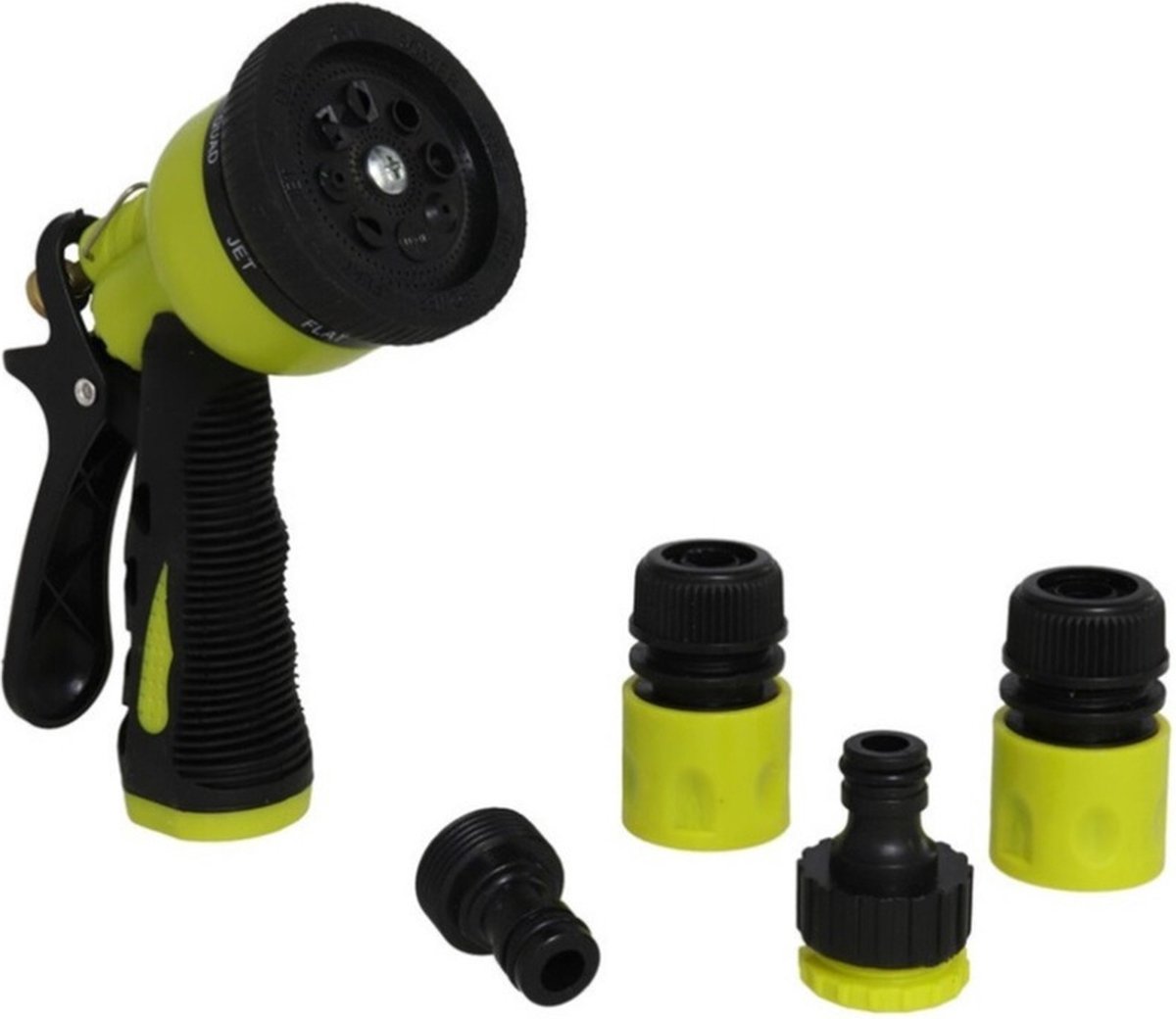 Pro Garden Tuinsproeier set 4-delig - broeskop/sproeipistool met aansluitstukken - 16 cm - plastic - groen/zwart