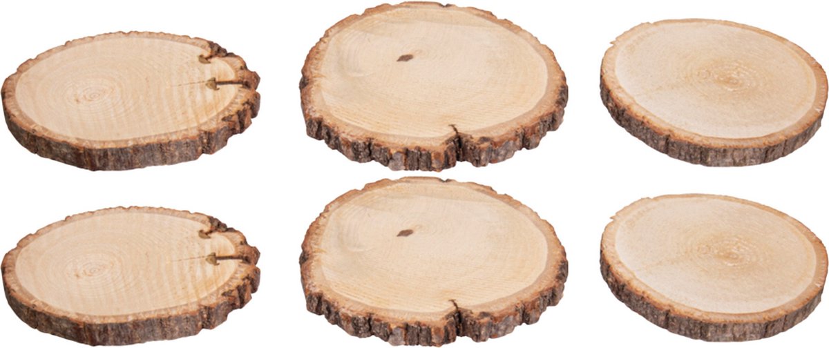 Rayher Decoratie boomschijf met schors - berkenhout - D11 cm - 6x stuks - Knutselen/hobby
