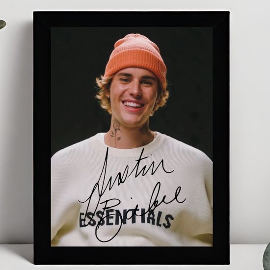 Justin Bieber Ingelijste Handtekening – 15 x 10cm In Klassiek Zwart Frame – Gedrukte handtekening – One Time - Baby - Island Records - Never Say Never