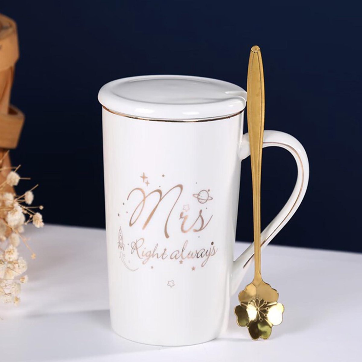 Tasses Anniversaire 60 Ans Mr & Mrs Right | Porcelaine, 300ml | Cadeau Couple Élégant