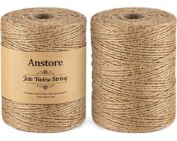 MGM Trading 400 M natuurlijk jute touw, Anstore 1312 voet 2 rollen jute string kunst en ambachten touw voor cadeauverpakking, fotoweergave, bloemisterij, bruiloft decoratie en tuin
