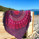 Bol.com 2 persoons strandkleed - XL strandlaken - Paars - Mandala - groot strandkleed - duurzaam katoen - 210x200 aanbieding