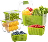 Voorraadpotten fruit groenten met deksel, voorraadpotten 3 set 4L+1.7L+0.5L BPA vrij, voedsel voorraaddozen goed scheidbaar, koelkast organiser salade opslag, groen