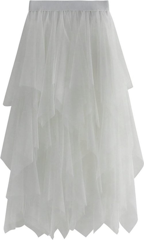 Dames rok - Tule Rok Wit - met elastische - hoge taille - balletrok - plooirok met A-lijn voor bruiloft - feest