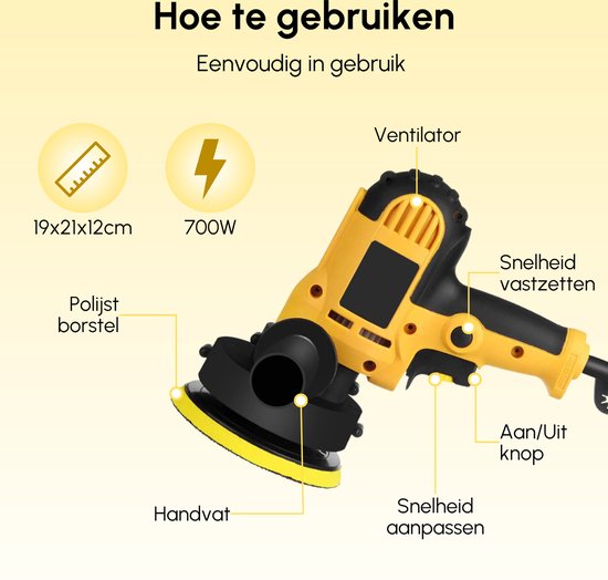 Gtrise Polijstmachine - Poetsmachine Auto - 6 Polijstschijven - 1400W Krachtig - Polier - Met Ebook