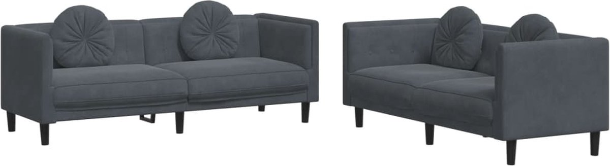 vidaXL - 2-delige - Loungeset - met - kussens - fluweel - donkergrijs