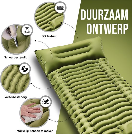 Kochar Slaapmat zelfopblazend - Slaapmat met ingebouwde voetpomp & hoofdkussen - Extra groot formaat - Camping matras - Slaapmatje - Groen van Kochar — afbeelding 5