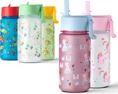 waterfles kind Water Bottle Child Pink with Straw 500ml - Leak-proof, BPA-Free, Tritan - Princess Drinking Bottle for Kindergarten, School, Sports