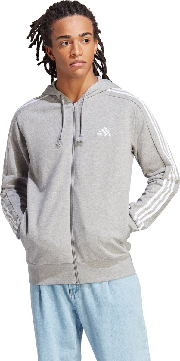 adidas Sportswear Essentials French Terry 3-Stripes Ritshoodie Heren Grijs