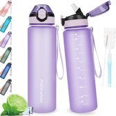 waterfles 1 Litre Water Bottle with Leakproof Flip Lid BPA-Free Sports Drinking Bottle with Straw, Dishwasher Safe, Non-Toxic Water Bottle with Carry Strap
