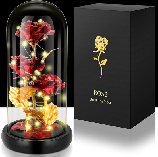 Al-Baari1017 Eeuwige Roos in Glas, Geconserveerde Roos met LED, Infinity roos，Moederdag cadeau roos,Geschenken voor Moeder, Grootmoeder, Tante, Vrouw, Vriendin, Geliefde