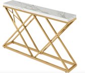 D&B - Console Tafel - Wandtafel - Haltafel van Hoogwaardig Hout en Metaal in Stijlvol Wit en Goud - Perfect voor de Hal, Woonkamer & Entree - Afmetingen: 140 cm breed x 30 cm diep x 91,5 cm hoog