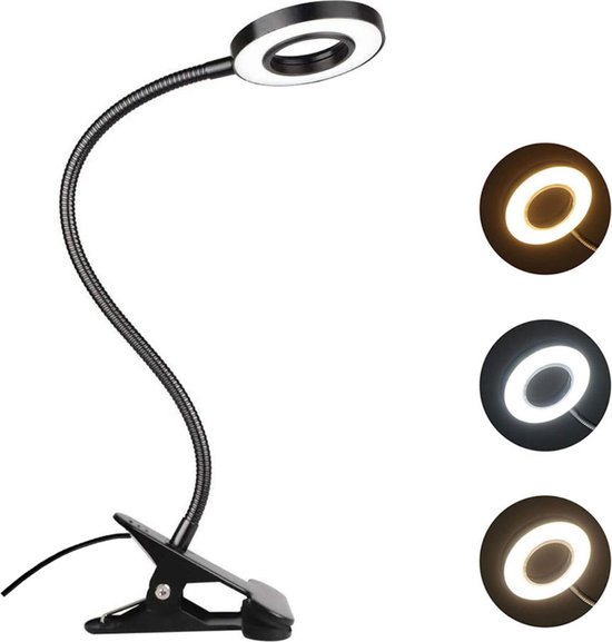 Hoofdbord Boeklamp - 5 cm Klem - USB Oplaadbaar - Perfect Voor In Bed - Klem Voor Bureau - Bedlampjes hoofdbord - Zwart