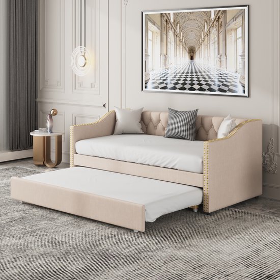 Gestoffeerd bed Kinderbed,Eenpersoonsbed Sledebed, 90 x 200 cm, Voor jongens & meisjes, Grijs,Zonder matras