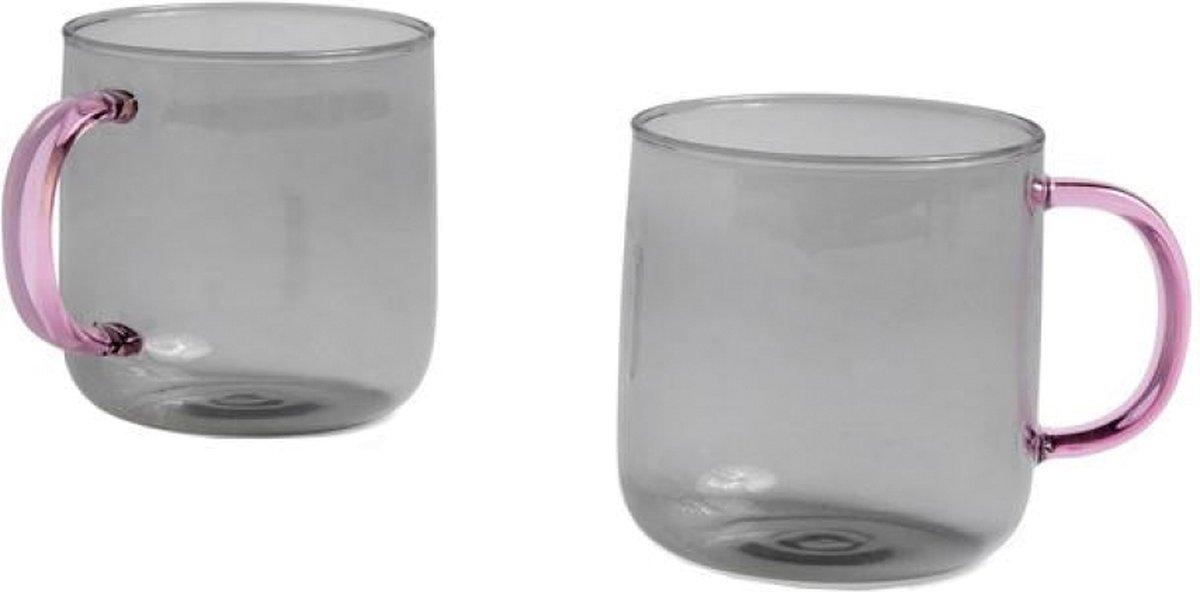 Hay Borosilicate - glazen mok - 300ml - set van 2 - Light Grey, Pink - handgemaakt