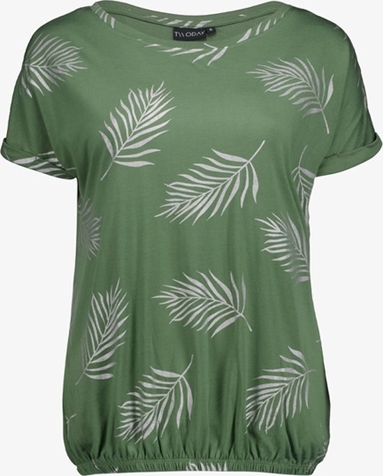 TwoDay dames T-shirt met bladerenprint groen - Maat M