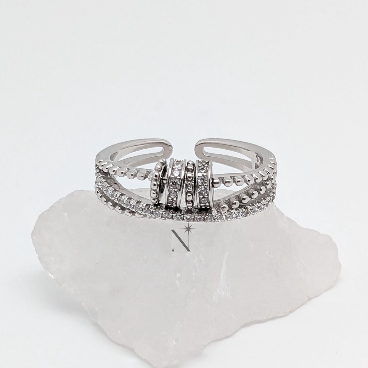 Luminora S925 Serenity Ring - Fidget Ring Zilver 925 - Anxiety Ring - Stress Ring - Anti Stress Ring - Spinner Ring - Spinning Ring - Draai Ring - Ring Zilver Dames - Zilveren Ring - Wellness Sieraden