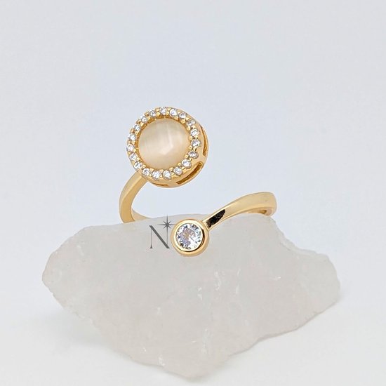 Luminora S925 Opal Ring Goud - Fidget Ring Zilver 925 - Anxiety Ring - Stress Ring - Anti Stress Ring - Spinner Ring - Spinning Ring - Draai Ring - Opaal Sieraden - Opaal Ring - Ring Goud Dames - Gouden Ring - Wellness Sieraden