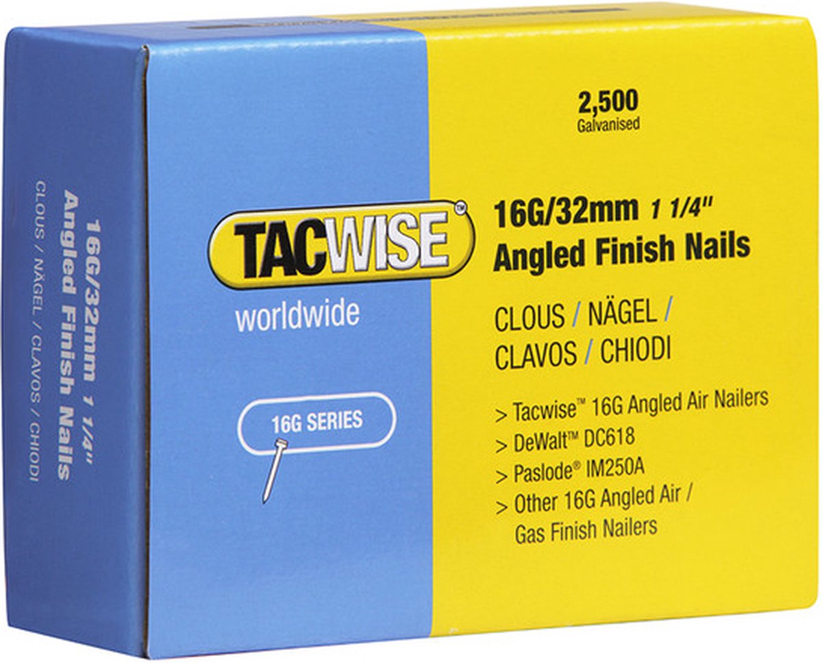 Tacwise schuine afbouwnagel maat 16 - Nagel voor tacker - 32 mm - Gegalvaniseerd - 2500 stuks