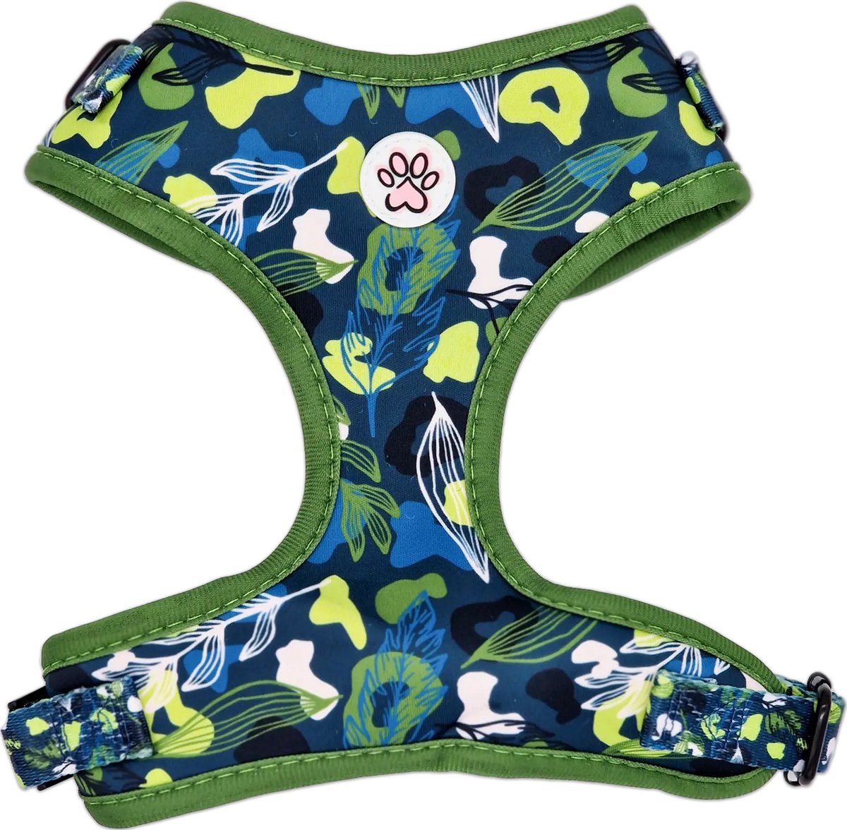 Hondentuigje - Zacht Tuigje / Honden Harnas - Groen - Blauw - Camouflage - Luipaard - Let's go Outside - Paw My God! - Maat S