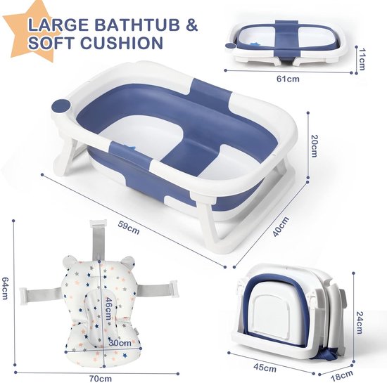 Opvouwbare babybad, badkuip baby - antislip standaard en draagbaar lichtgewicht badje, incl. badkussen, geschikt voor pasgeborenen en baby's van 0 tot 24 maanden van Luvion — afbeelding 5