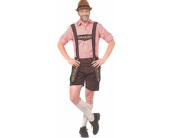 Partychimp Voordelige Korte Lederhose Man Johann Oktoberfest Heren Lederhosen Man Carnavalskleding Heren Carnaval - Polyester - Donkerbruin - Maat M