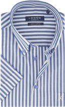 Ledub modern fit overhemd - korte mouw - popeline - middenblauw met wit gestreept - Strijkvriendelijk - Boordmaat: 45