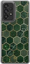 Casimoda® hoesje - Geschikt voor Samsung Galaxy A52 5G - Kubus Groen Bruin - 2-in-1 case - Schokbestendig - Geometrisch patroon - Verhoogde randen - Bruin/beige, Transparant