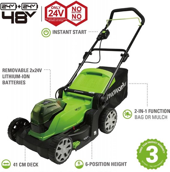 Greenworks 48 VOLT (2X24 VOLT) ACCU MAAIER, type G24X2LM41 van Greenworks — afbeelding 3