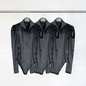 Velvet bodysuit - Zwart - Fluwelen body voor dames - Stretch - Kleding voor vrouwen - Festival top fluweel met haakjessluiting - One-size - Een maat