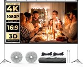 Draagbaar Projectiescherm met Standaard - 100 Inch - 16:9 HD 4K Video Projectie Scherm - Voor Binnen en Buiten - Ideale Filmervaring voor Thuisbioscoop, Tuinfeest, Buitenactiviteiten