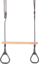 DICE - houten trapeze met kunststof ringen - antraciet - zwart touw