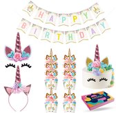Fissaly 53 Stuks Roze Eenhoorn Verjaardag Decoratie Versiering – Taarttopper - Unicorn Topper Set – Kinderfeest – Feest