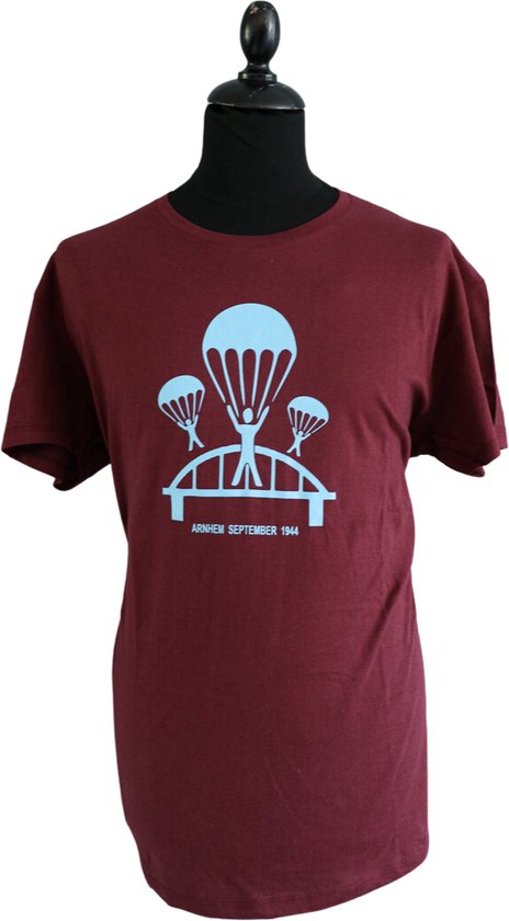 Foto: Airborne t shirt maroon rood parachute brug arnhem maat m volwassen shirt mannen airborne