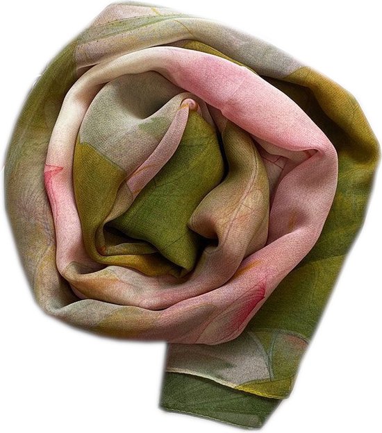 Sjaal Dames – Bloemen – Transparant – Roze/Groen