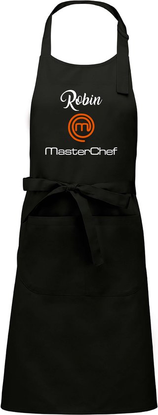 mijncadeautje - luxe keukenschort - Masterchef - met voornaam - zwart
