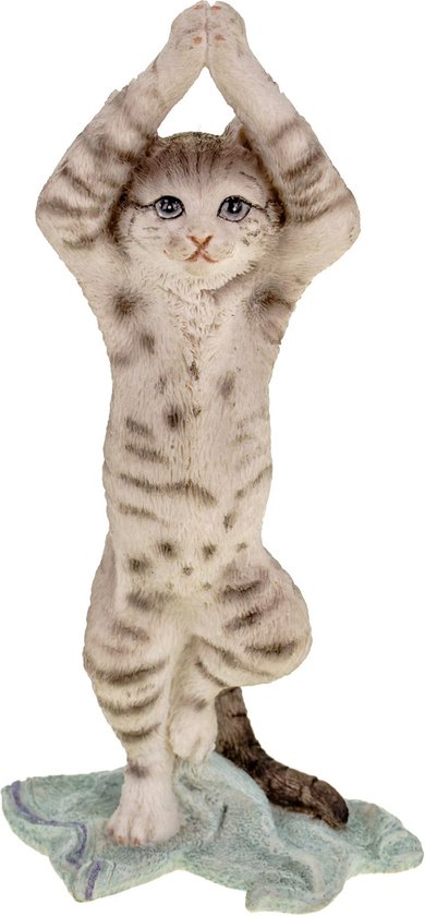 MadDeco - beeldje kat - kat in yoga boomhouding - polystone - 8 x 6 x 15cm