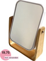 Staande en 3x vergrotende dubbele make-upspiegel 16x6x22 cm - Inclusief verzenden - Rechthoek - Hout - Bamboe - Wit - Draaibaar - Verstelbaar - Spiegel - Make up spiegel - Makeupspiegel - Scheerspiegel - Tafelspiegel - Standaard - Voet - Badkamer